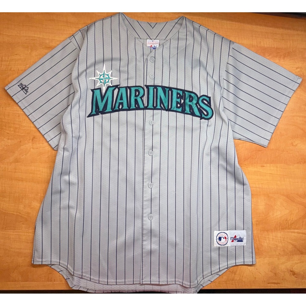 Majestic Seattle Mariners Jersey Mens XXL Grey Pinstripe MLB Baseball USA Made